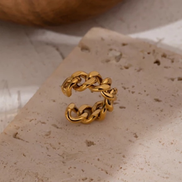 18K gold plated chunky chain ring - Picture 5 of 7